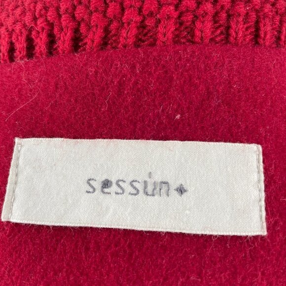 Sessun France Ted Red Cropped Pea Coat Double-Breast Wool-Blend Knit Trim Large - Picture 11 of 14